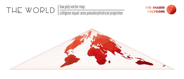 Abstract wereldkaart Collignon equalarea pseudocilindrische projectie van de wereld Red Shades — Stockvector