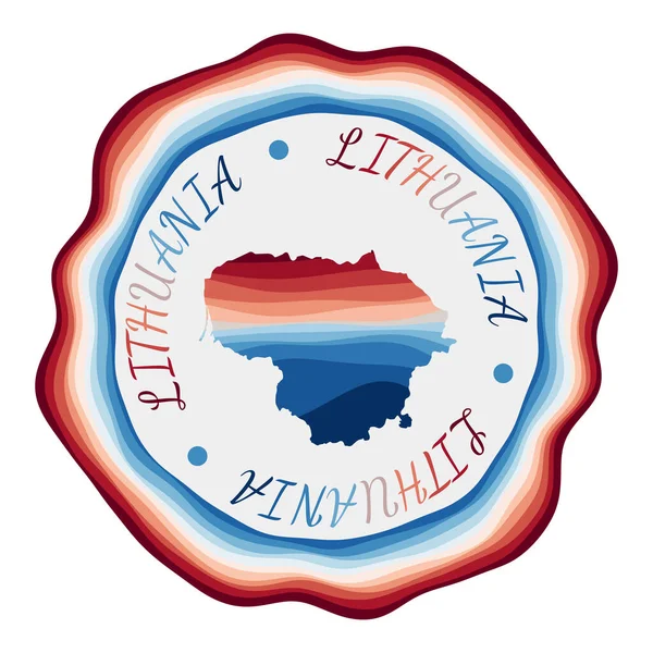 Litvánia jelvény Az ország térképe gyönyörű geometriai hullámokkal és élénk piros kék kerettel Élénk — Stock Vector