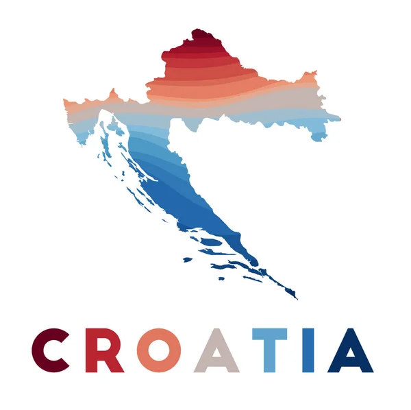 Hırvatistan, kırmızı mavi renkli güzel geometrik dalgalarla dolu Hırvatistan Haritası — Stok Vektör