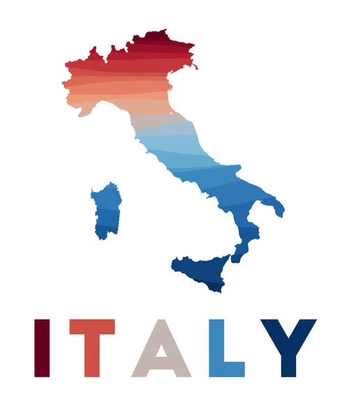 Карта Италии Карта страны с красивыми геометрическими волнами в красно-синих цветах — стоковый вектор
