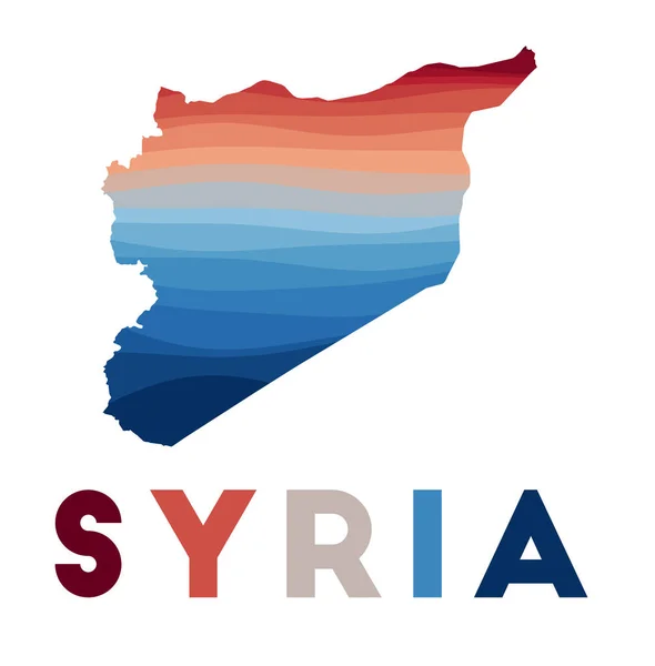 Mapa Syrii Mapa kraju z pięknymi falami geometrycznymi w czerwonych niebieskich kolorach — Wektor stockowy