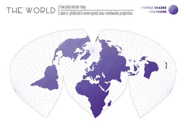 Mappa poligonale del mondo Alan K Philbricks interrotto sinuProiezione di Mollweide del mondo — Vettoriale Stock