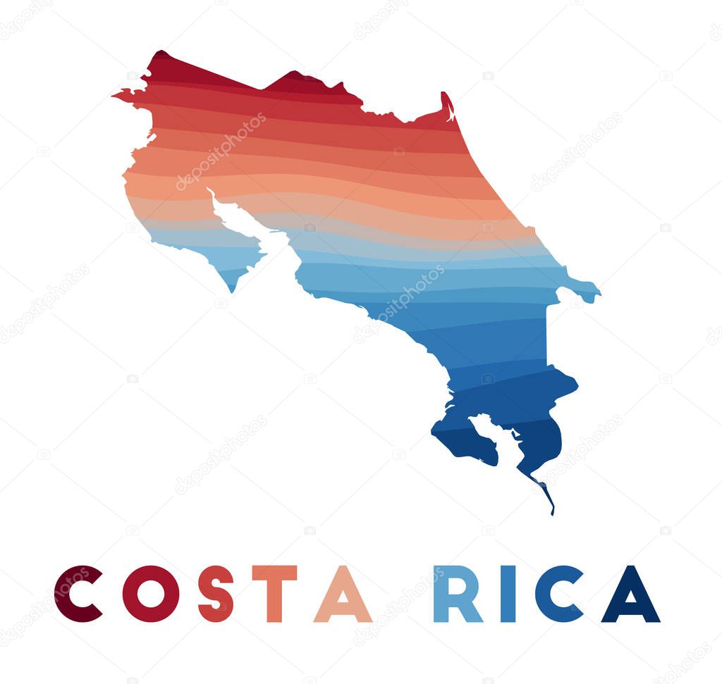 Costa Rica map Map of the country with beautiful geometric waves in red blue colors Vivid Costa