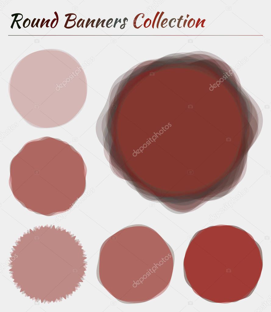 Round banners collection Circular backgrounds in dark red brown colors Amazing vector