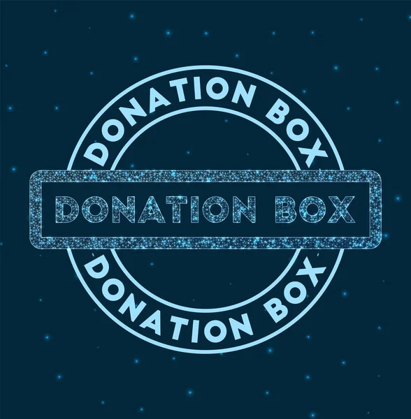 Caixa de doação Insígnia redonda brilhante Carimbo de caixa de doação geométrica em estilo de rede no espaço Vetor — Vetor de Stock