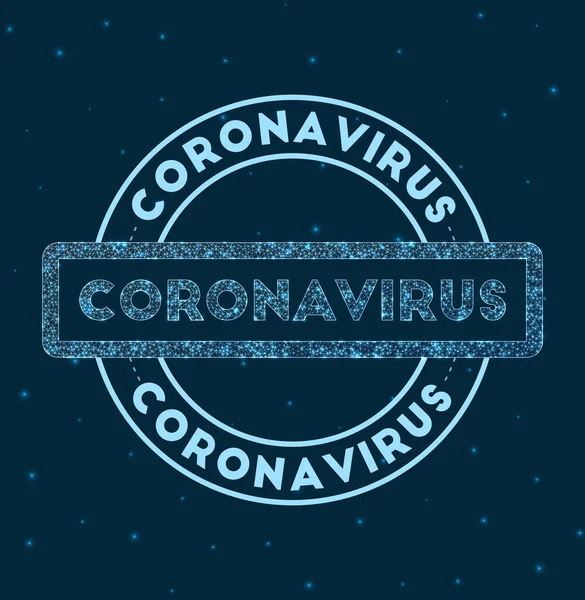 Coronavirus Lencana bulat bersinar Model jaringan koronavirus geometris stempel dalam ruang Vektor - Stok Vektor