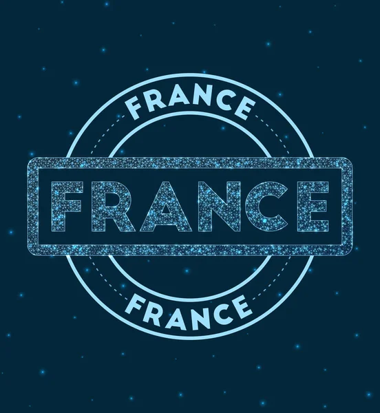 Francia Placa redonda brillante Estilo de red geométrica Francia sello en el espacio Vector ilustración — Archivo Imágenes Vectoriales