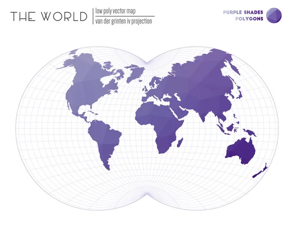 Mappa poligonale del mondo Van der Grinten IV proiezione del mondo Tonalità Viola colorate — Vettoriale Stock