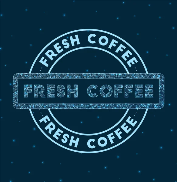 Świeża kawa Świecąca okrągła odznaka Geometryczny świeży znaczek kawy w stylu sieciowym w przestrzeni Wektor — Wektor stockowy
