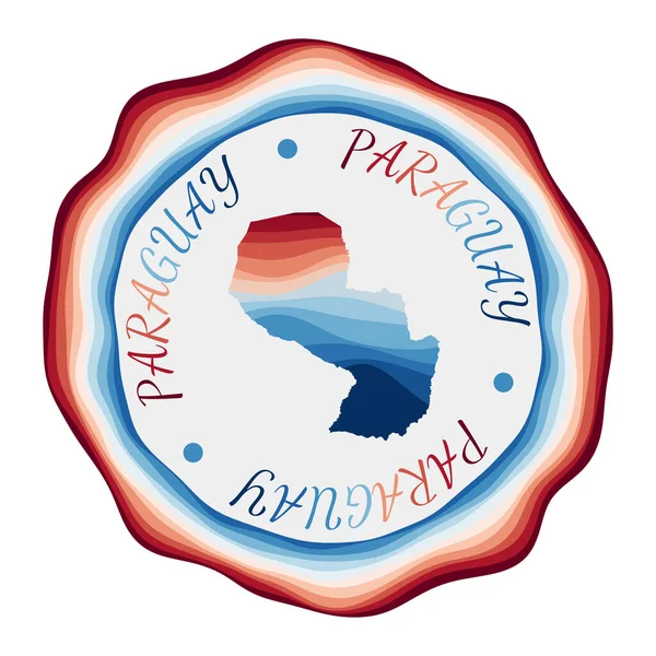 Insignia de Paraguay Mapa del país con hermosas olas geométricas y vibrante marco rojo azul Vivid — Vector de stock