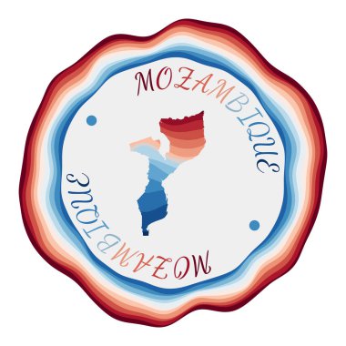 Mozambik rozet haritası güzel geometrik dalgalar ve canlı kırmızı çerçeve
