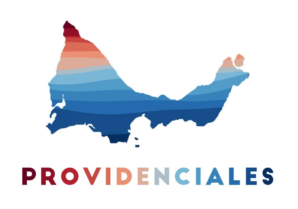 Carte Providenciales Carte de l'île avec de belles vagues géométriques aux couleurs bleu rouge vif — Image vectorielle