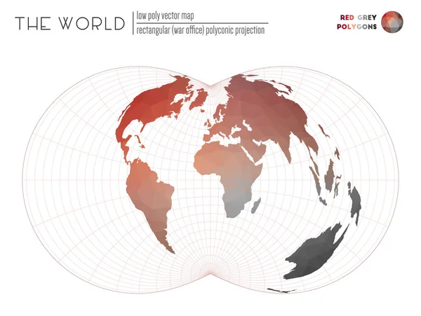 Vector kaart van de wereld Rectangular War Office polyconische projectie van de wereld Red Grey — Stockvector