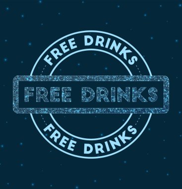 Bedava içecekler Parlayan yuvarlak rozet Ağ stili geometrik uzay vektöründe beleş içki damgası