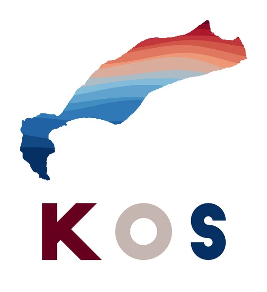Карта острова Кос з красивими геометричними хвилями червоного блакитного кольору Вівід Кос. — стоковий вектор