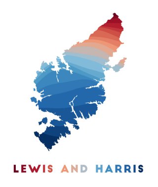 Lewis ve Harris, adanın haritası. Kırmızı mavi renkli güzel geometrik dalgalar.