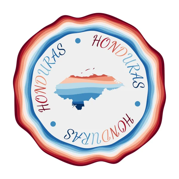Insignia de Honduras Mapa del país con hermosas olas geométricas y vibrante marco rojo azul Vivid — Vector de stock