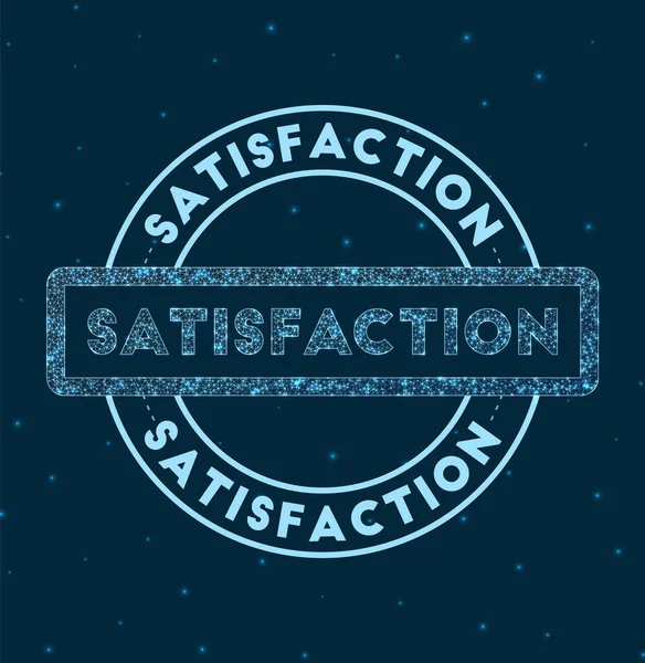 SATISFACTION Insigne rond lumineux Style réseau timbre géométrique SATISFACTION dans l'espace Vecteur — Image vectorielle