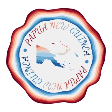 Papua Yeni Gine rozet haritası güzel geometrik dalgalar ve canlı kırmızı mavi