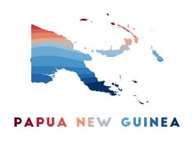 Kırmızı mavi renkli güzel geometrik dalgalarla Papua Yeni Gine haritası