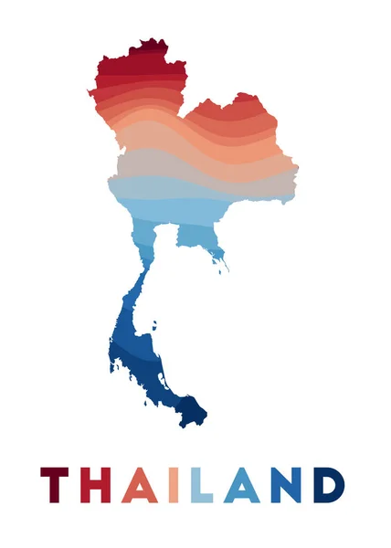 Thailand karta Karta över landet med vackra geometriska vågor i röda blå färger Vivid Thailand — Stock vektor