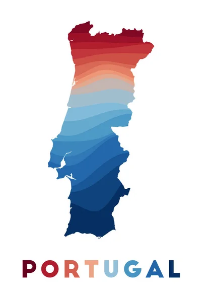 Portugal mapa Mapa do país com belas ondas geométricas em vermelho cores azuis Vivid Portugal —  Vetores de Stock