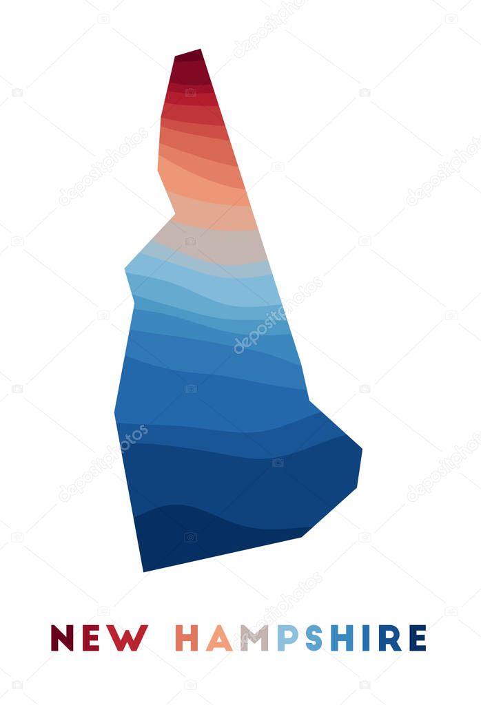 New Hampshire map Map of the us state with beautiful geometric waves in red blue colors Vivid New