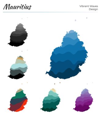 Mauritius Vibrant dalgalarının vektör haritaları geometrik pürüzsüz adanın parlak haritasını dizayn eder