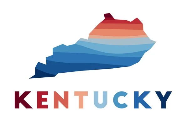 Kentucky kaart Kaart van de VS staat met prachtige geometrische golven in rood blauwe kleuren Levendig Kentucky — Stockvector