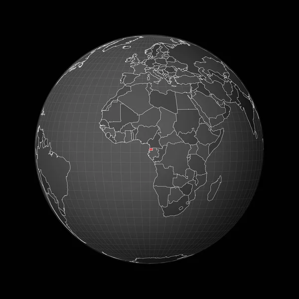 Dünya haritasında kırmızı renkle işaretlenmiş Ekvator Gine ülkesine odaklı koyu küre — Stok Vektör