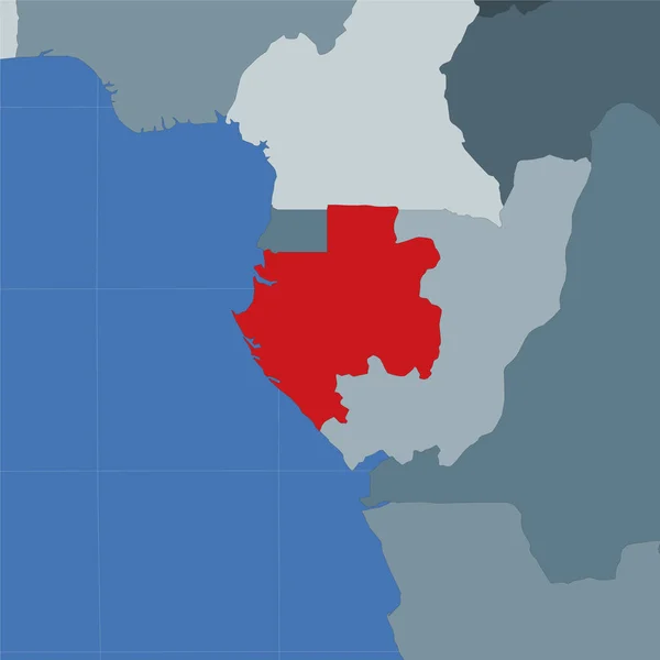 Forma do Gabão no contexto dos países vizinhos País destacado com cor vermelha no mundo —  Vetores de Stock