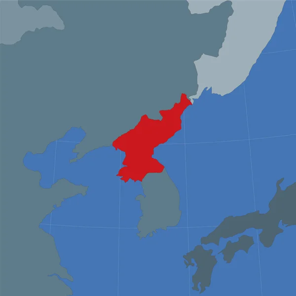 Kształt Korei Północnej w kontekście krajów sąsiadujących Kraj zaznaczony na czerwono — Wektor stockowy