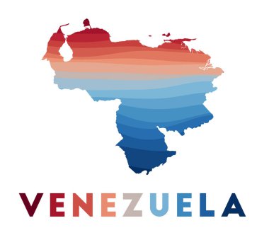 Venezuela haritası, güzel geometrik dalgalar ve kırmızı mavi renkler ile Venezuela haritası