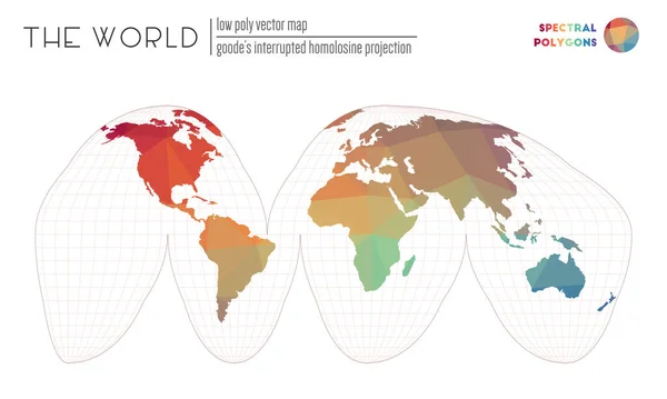 Mappa astratta del mondo Goodes ha interrotto la proiezione omolosina del mondo Colorato spettrale — Vettoriale Stock