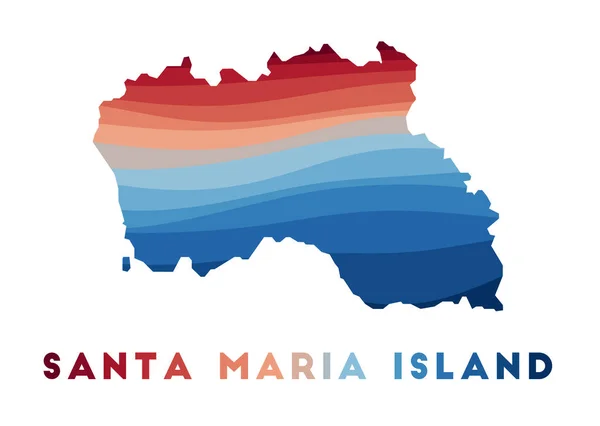 Mapa de la isla de Santa Maria Mapa de la isla con hermosas olas geométricas en colores azules rojos Vivid — Vector de stock
