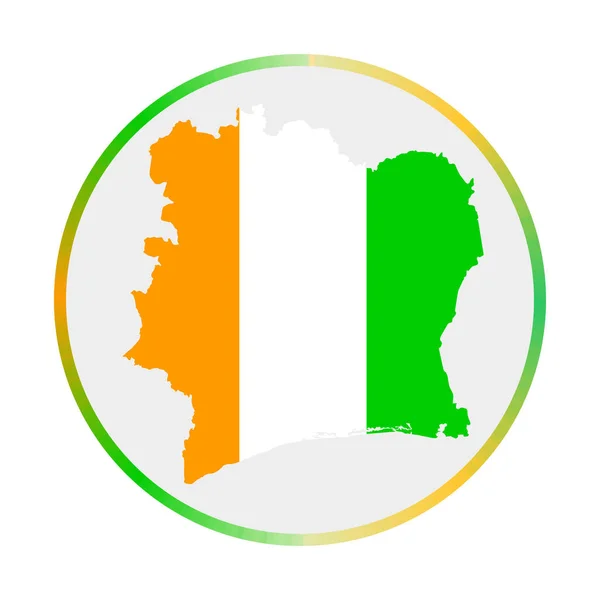 아이보리 코스트 (Ivory Coast) 아이콘 Shape of the country with Ivory Coast flag Round sign — 스톡 벡터