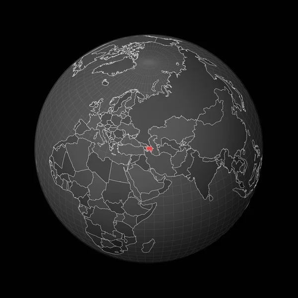 Globo escuro centrado no Azerbaijão País destacado com cor vermelha no mapa mundial Mundo satélite — Vetor de Stock