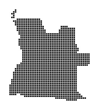 Angola haritası, Angola 'nın noktalı stil haritası. Ülkenin kenarları dikdörtgenlerle dolu.