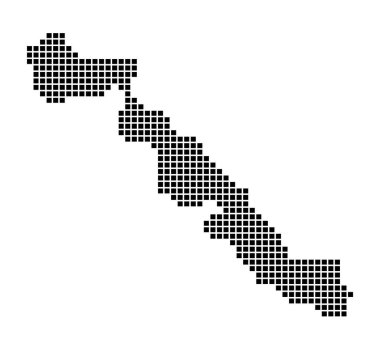 Musha Cay Harita Musha Cay 'in noktalı stil haritası Adanın kenarları dikdörtgenlerle dolu