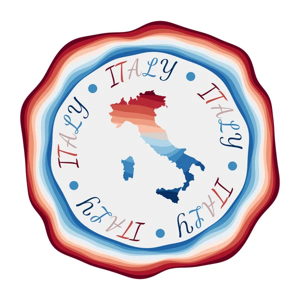 Italië badge Kaart van het land met prachtige geometrische golven en levendig rood blauw frame Levendig — Stockvector