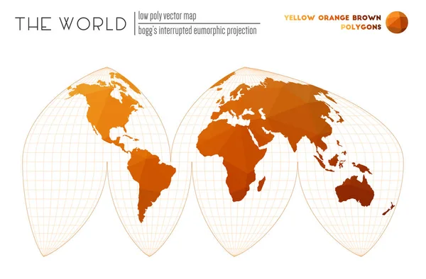 Mappa vettoriale del mondo Boggs ha interrotto la proiezione eumoristica del mondo Giallo Arancione Marrone — Vettoriale Stock