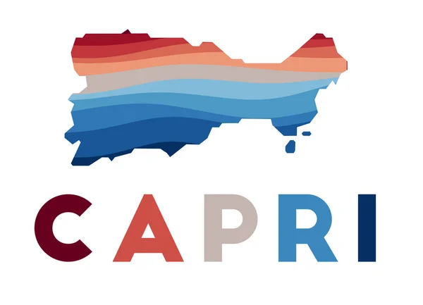 Mapa Capri Mapa ostrova s krásnými geometrickými vlnami v červených modrých barvách Vivid Capri — Stockový vektor