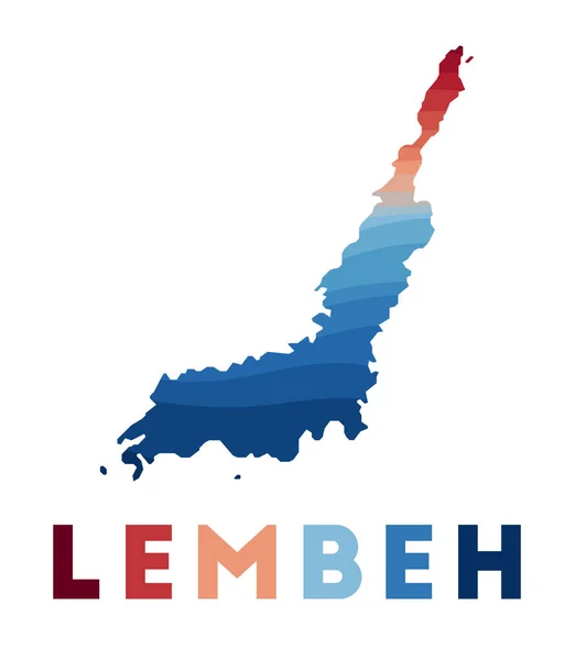 Mapa de Lembeh Mapa de la isla con hermosas olas geométricas en colores azules rojos Forma viva de Lembeh — Vector de stock