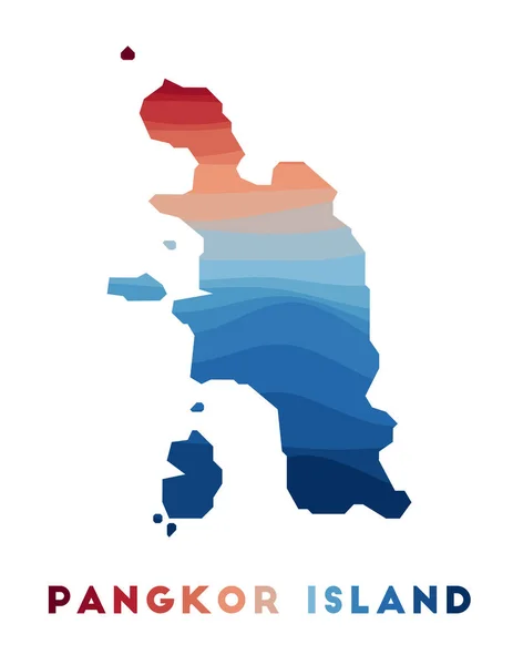 Карта острова Пангкор Карта острова с красивыми геометрическими волнами в красно-синих цветах — стоковый вектор