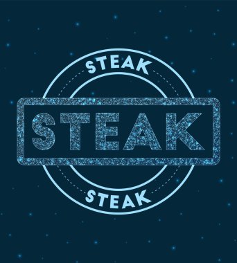 Biftek Parlayan yuvarlak rozet Uzay Vektörü illüstrasyonunda ağ stili geometrik biftek damgası