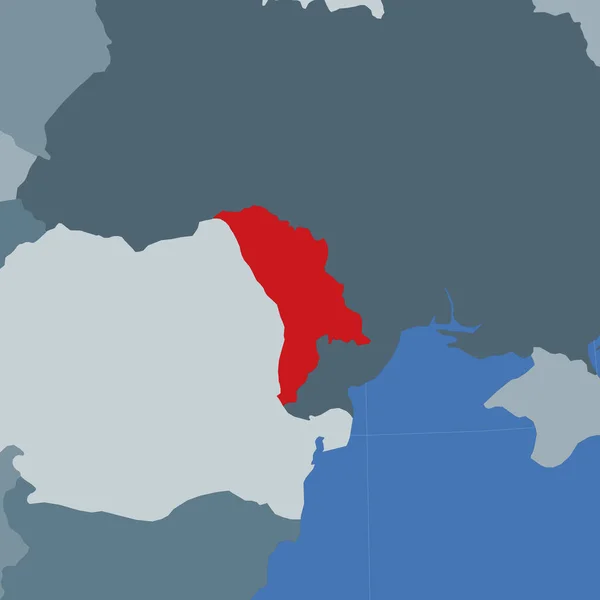 Tvar Moldavska v kontextu sousedních zemí Země zvýrazněná červenou barvou na světě — Stockový vektor