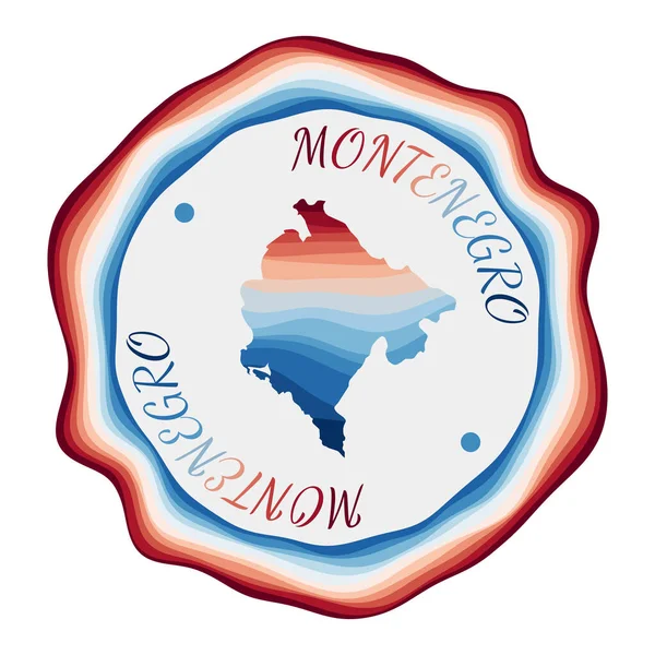 Montenegro badge Kort over landet med smukke geometriske bølger og pulserende rød blå ramme – Stock-vektor
