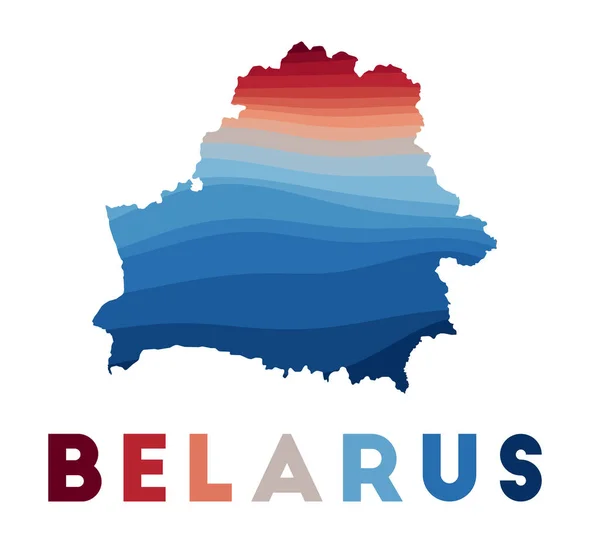 Belarus mapa Mapa do país com belas ondas geométricas em vermelho cores azuis Vivid Belarus —  Vetores de Stock