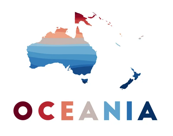 Oceânia mapa Mapa do continente com belas ondas geométricas em vermelho cores azuis Vivid Oceania —  Vetores de Stock