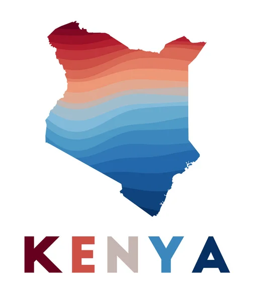 Carte du Kenya Carte du pays avec de belles vagues géométriques en couleurs bleu-rouge Forme vive du Kenya — Image vectorielle